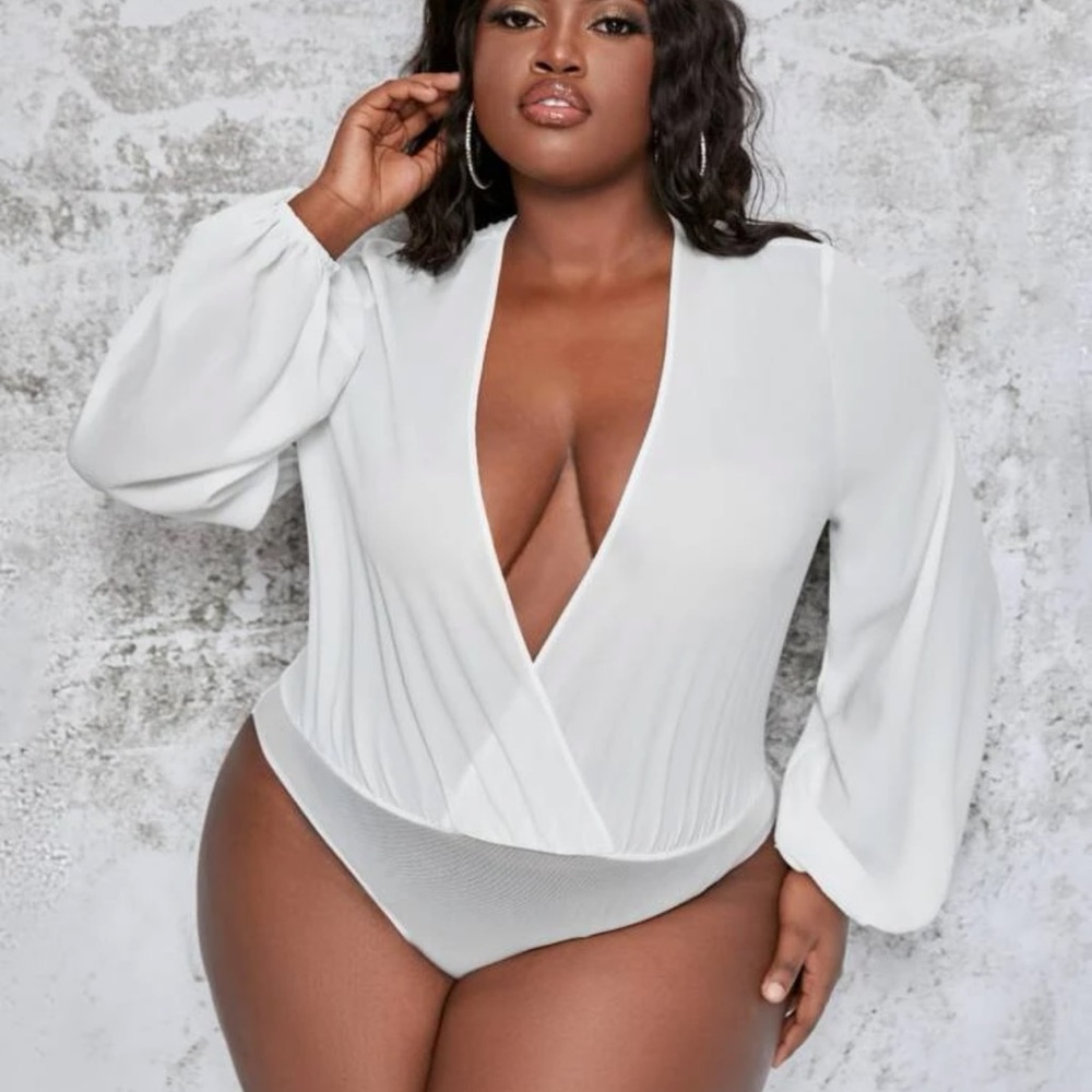 Solid Bishop Sleeve Wrap Detail Bodysuit
